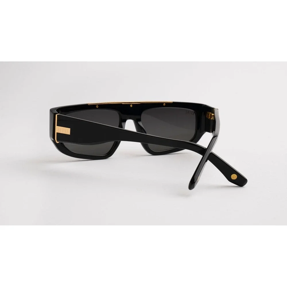 NIOB 9FIVE X01 Black Sunglasses Gold Trim Square Flat Top Mens Womens UV Protect